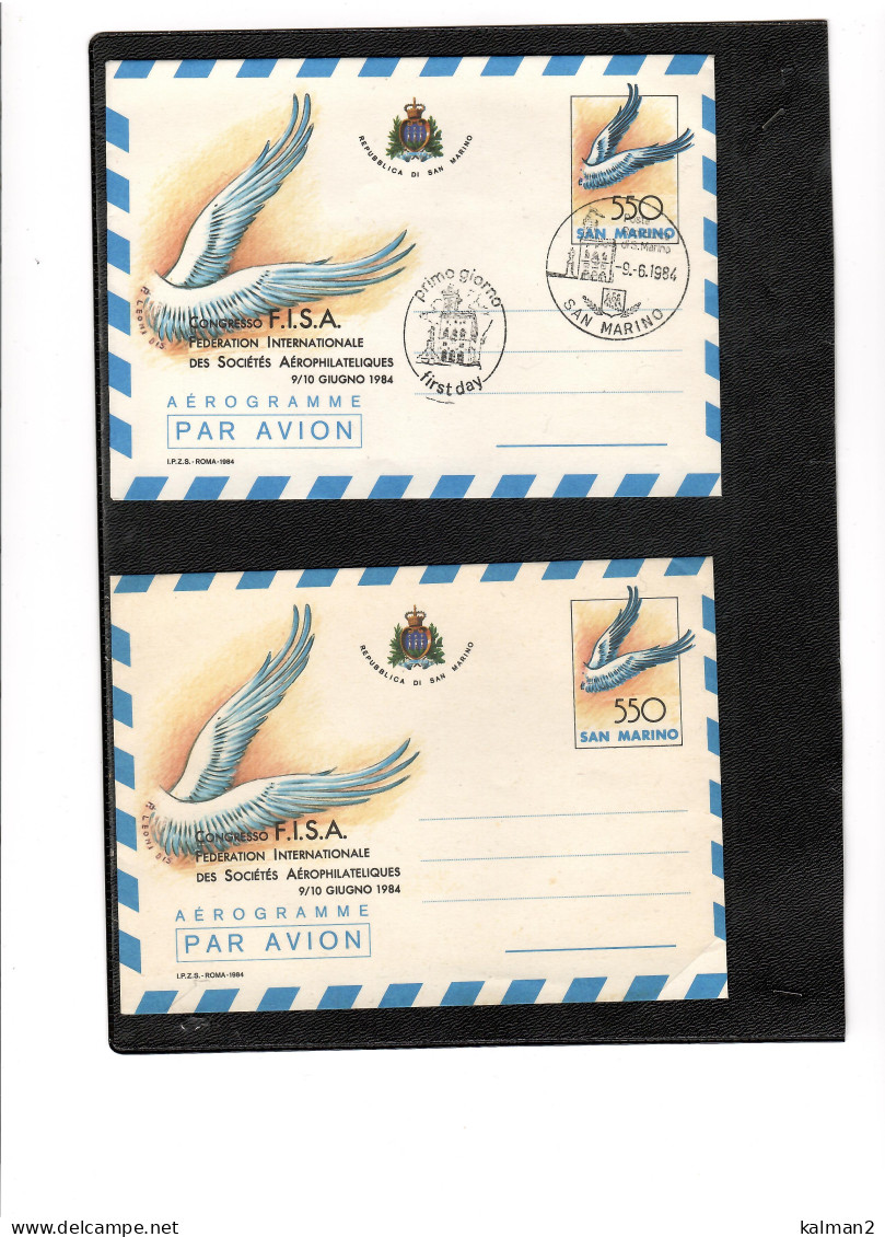 TEM19580  -  SAN MARINO 9,6,1984  / AEROGRAMMA "  FISA-CONGRESSO AEROFILATELIA  " CAT.FILAGRANO A. 13 - FDC + NUOVO - Enteros Postales