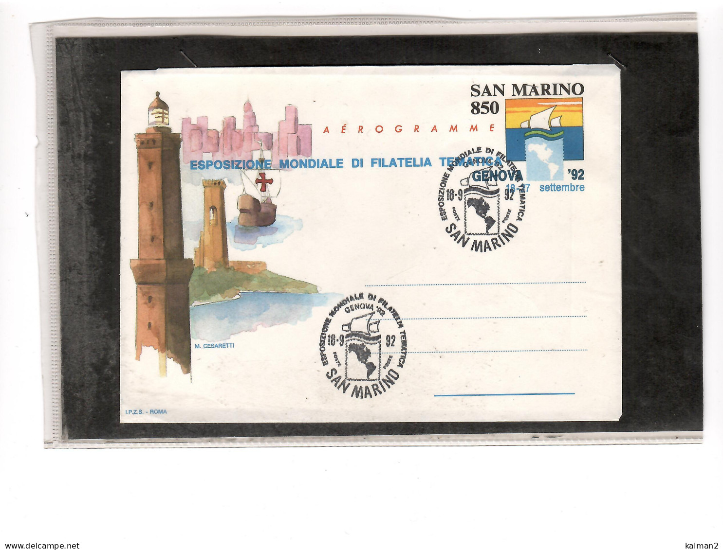 TEM19585  -  SAN MARINO  10.9.1992  /  AEROGRAMMA   " CAT.FILAGRANO A.16 - Postal Stationery