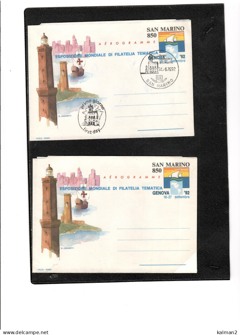 TEM19588  -  SAN MARINO  24.6.1992  /  AEROGRAMMA  "  EXPO MONDIALE DI FLATELIA " CAT.FILAGRANO A.16 - FDC + NUOVO - Interi Postali