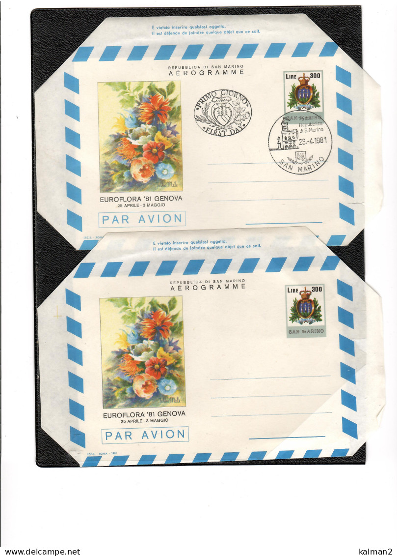 TEM19591  -  SAN MARINO  23.4.1981  /AEROGRAMMA  " EUROFLORA '81  GENOVA"- CAT. FILAGRANO A.11 - FDC + NUOVO - Entiers Postaux