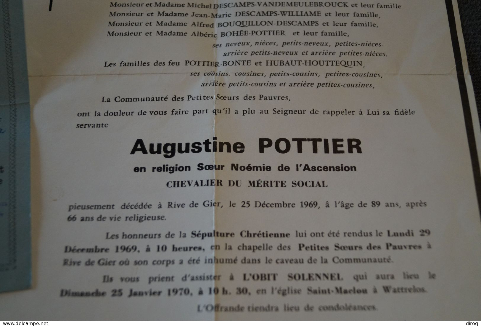Ancienne Carte D'identité De Religieuse Fançaise Augustine Pottier Et Du Décès De Soeur Noémie (Loire) - Historische Documenten