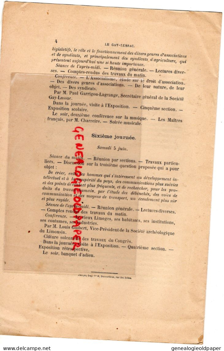 87- LIMOGES-RARE DOSSIER CARTON CONGRES SCIENTIFIQUE GAY LUSSAC MAI-JUIN 1886- MELON DE PRADOU SOCIETE LETTRES DE TULLE