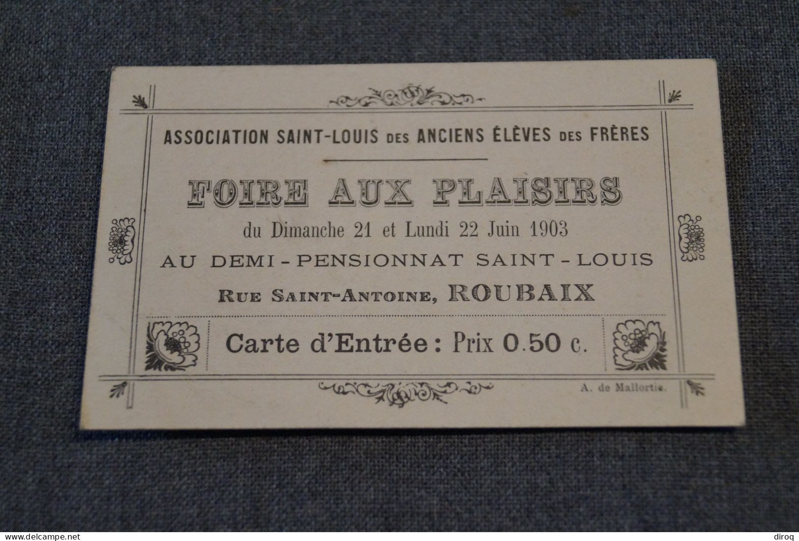Roubaix,ancienne Carte,Foire Aux Plaisirs 1903,élèves De Saint-Louis, 10,5 Cm./6,5 Cm. - Documents Historiques
