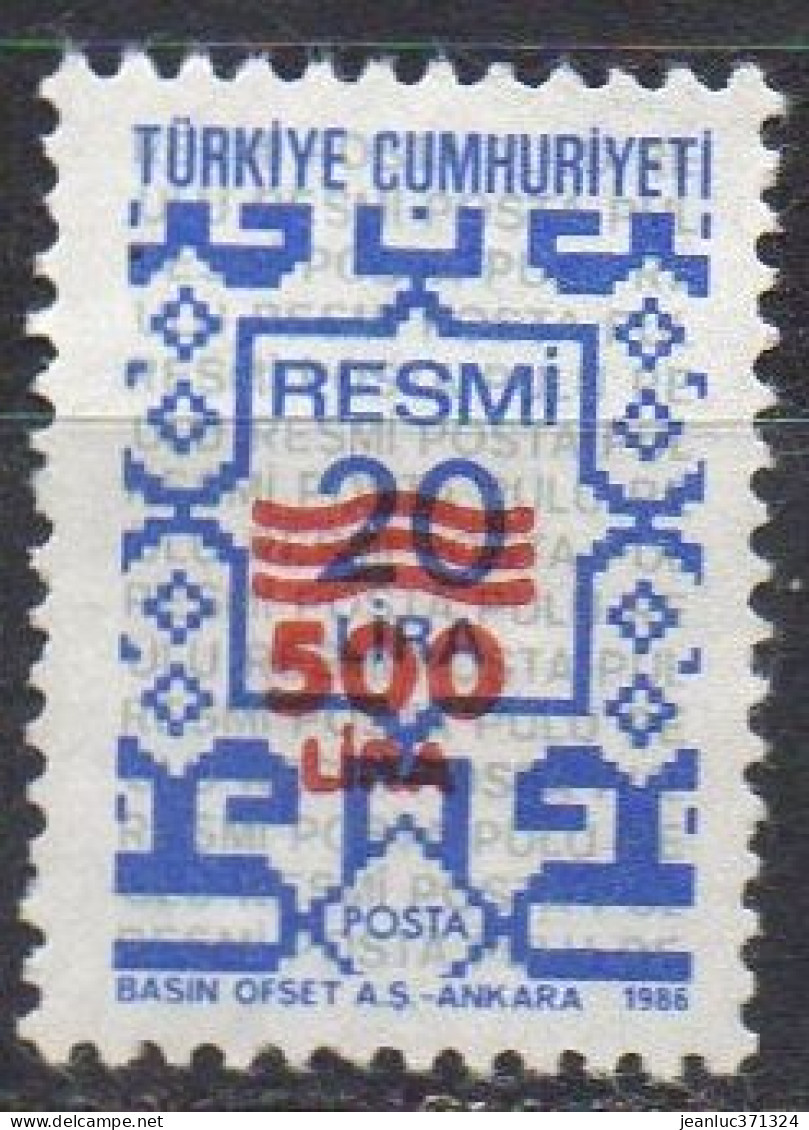 TURQUIE N° Serv 184 O Y&T 1989 500l Sur 20l Bleu Gris (n°178) - Official Stamps