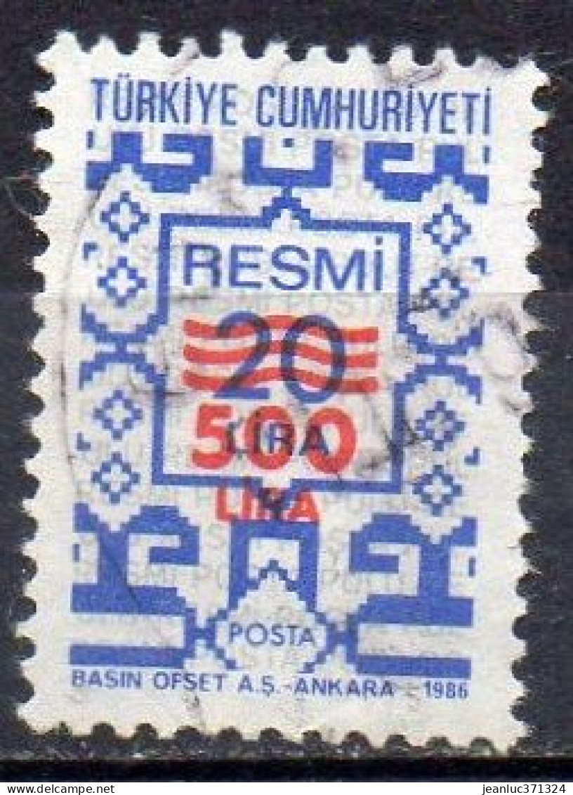 TURQUIE N° Serv 184 O Y&T 1989 500l Sur 20l Bleu Gris (n°178) - Official Stamps