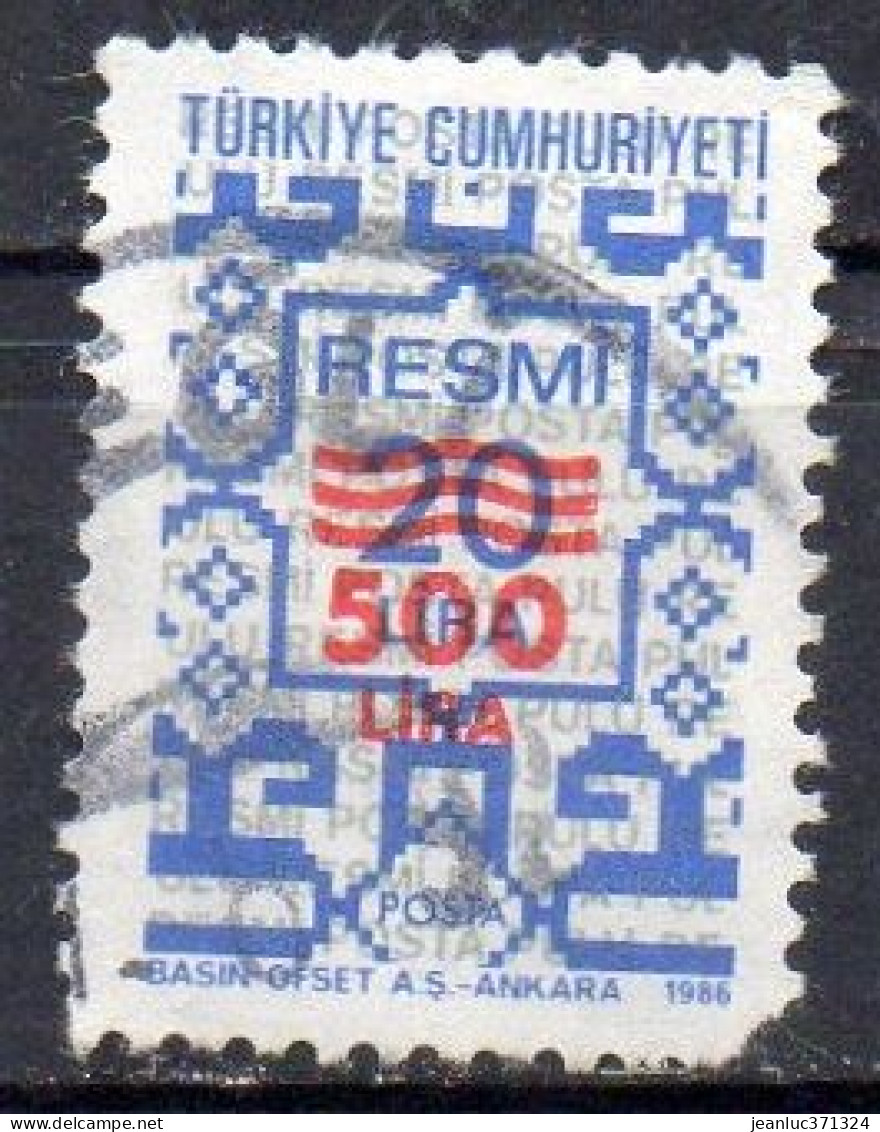 TURQUIE N° Serv 184 O Y&T 1989 500l Sur 20l Bleu Gris (n°178) - Official Stamps