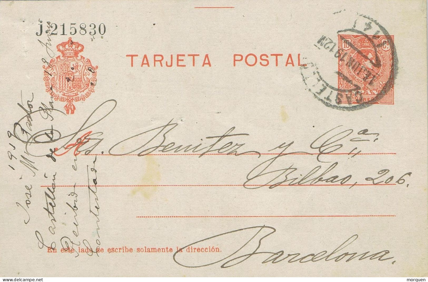 53048. Entero Postal CASTELLON 1912, 10 Cts Alfonso XIII Medallon, Num 49n - 1850-1931