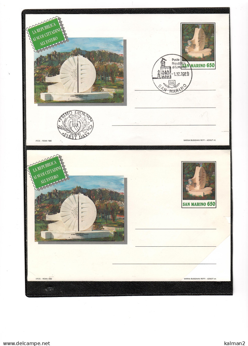 TEM19599 - SAN MARINO  1.10.1989  /   FDC BIGLIETTO POSTALE " EMIGRANTO SANMARINESI " - Postal Stationery
