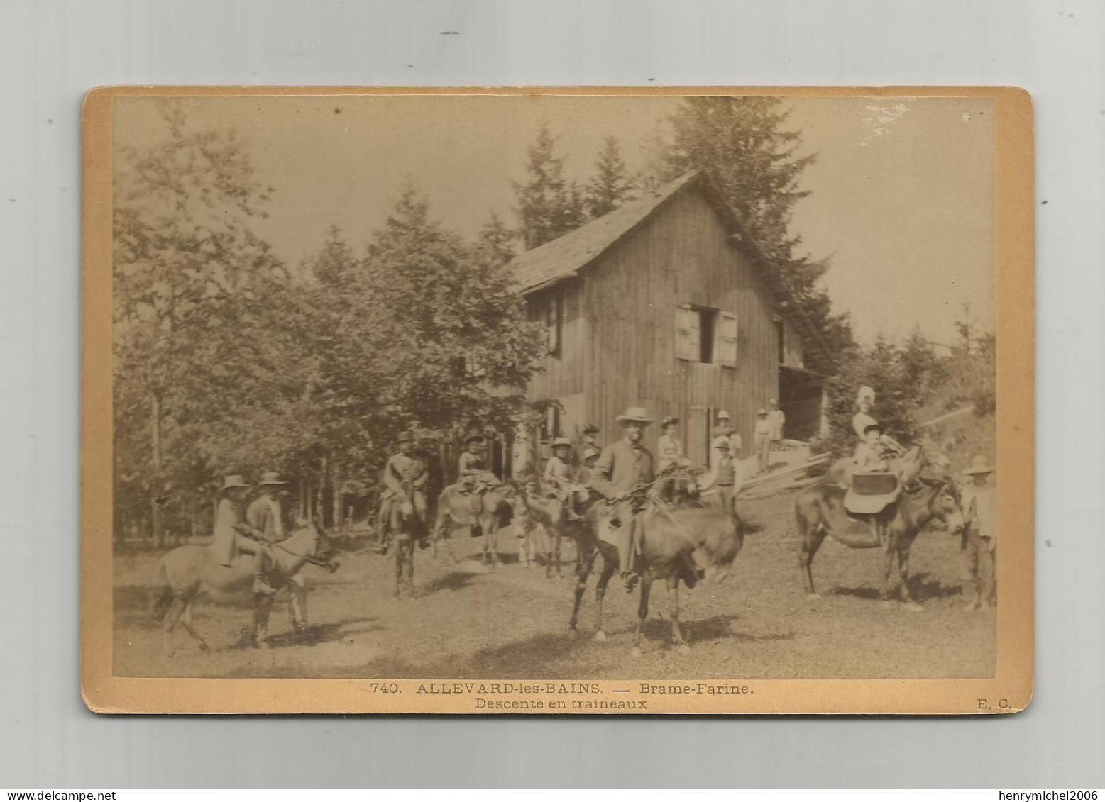 Photographie 38 Isère Allevard Les Bains Brame Farine Chalet Groupe Ane Mulet Sommet Descente Traineaux Photo Cabinet - Anciennes (Av. 1900)