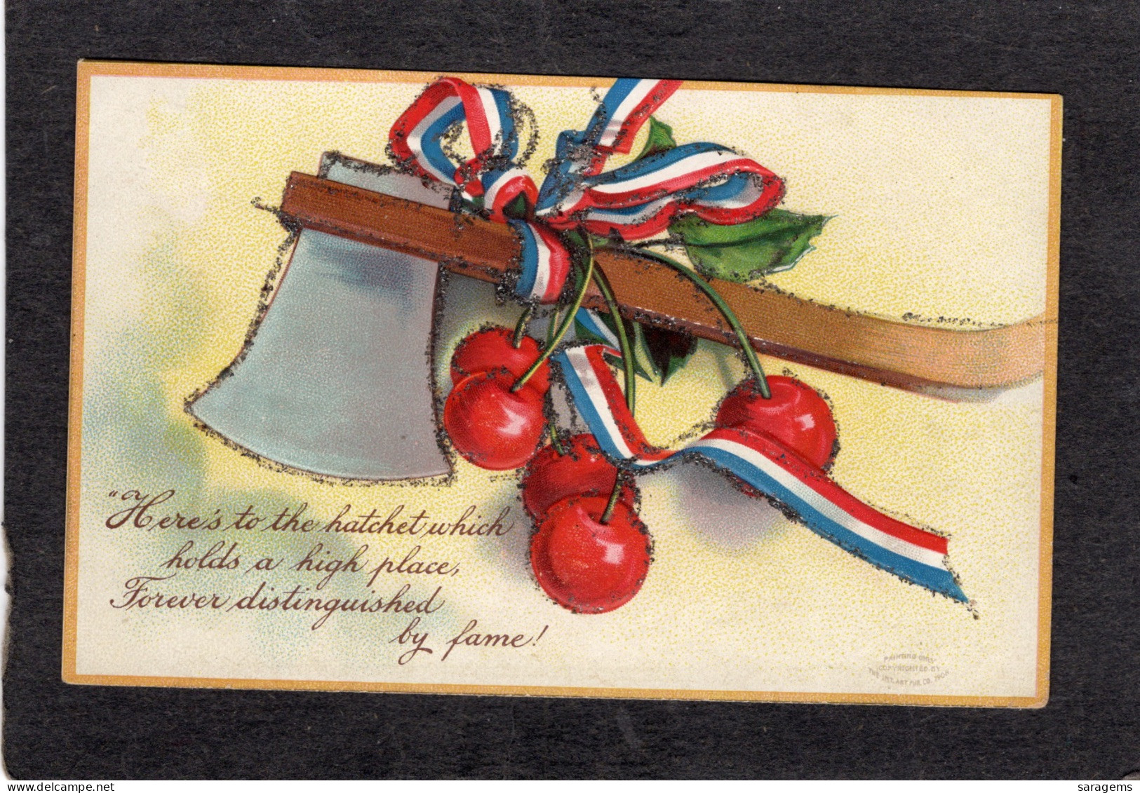 Ellen Clapsaddle(uns) - Wash Birthday, Hatchet,Cherries  - Antique Postcard - Clapsaddle