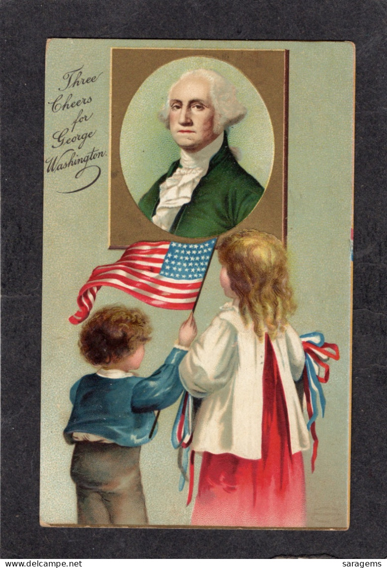Ellen Clapsaddle(uns) - Wash Birthday, "Three Cheers For G.W.",Children 1911  - Antique Postcard - Clapsaddle