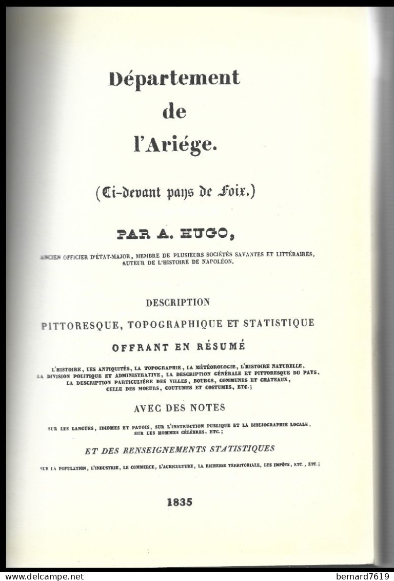 Livre L'ariege  -  Abel Hugo - Jules Verne -adolphe Joanne Annee 1992 - Midi-Pyrénées