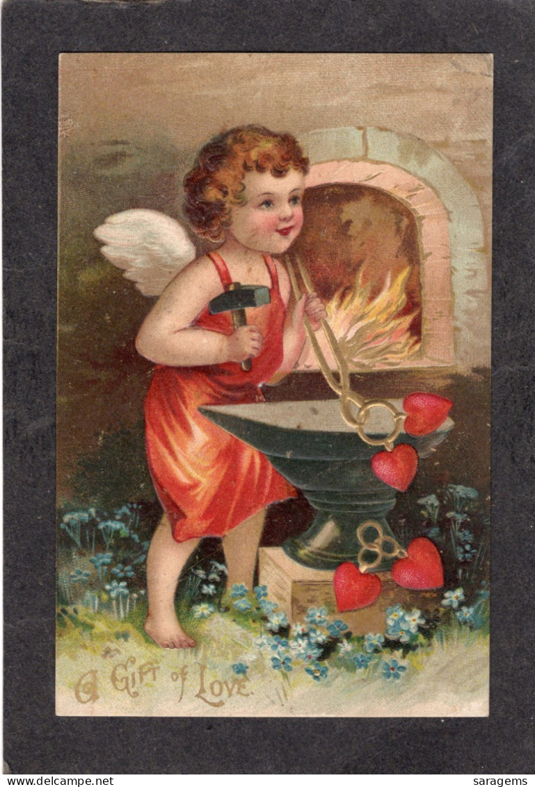 Ellen Clapsaddle(uns) - Cupid,"A Gift Of Love",Valentines 1908  - Antique Postcard - Clapsaddle