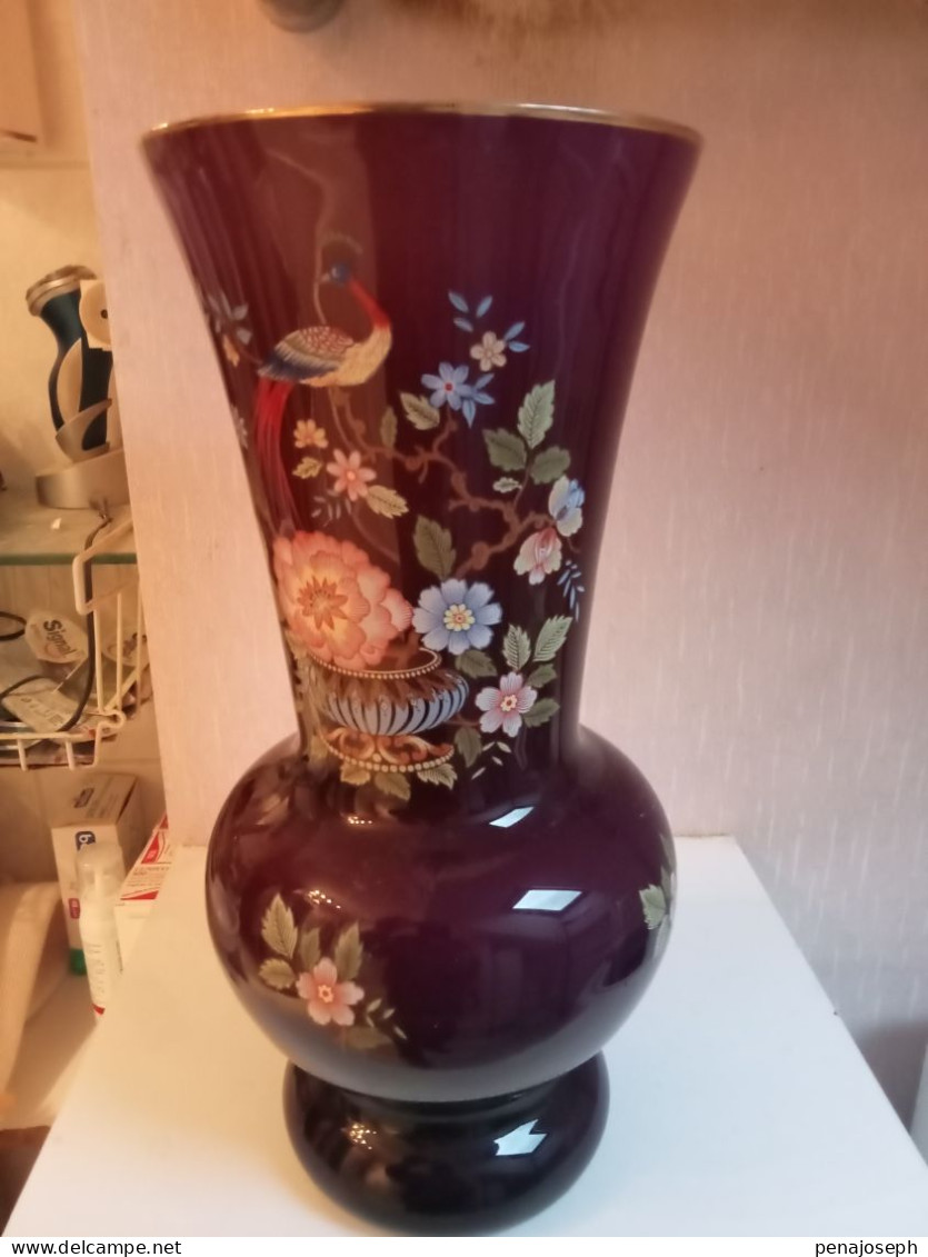 Vase Ancien Opaline Violet Hauteur 36 Cm Diamètre 17 Cm - Vasi