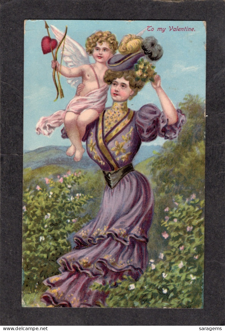 Ellen Clapsaddle(uns) - Valentines, Pretty Lady 1909 - Antique Postcard - Clapsaddle