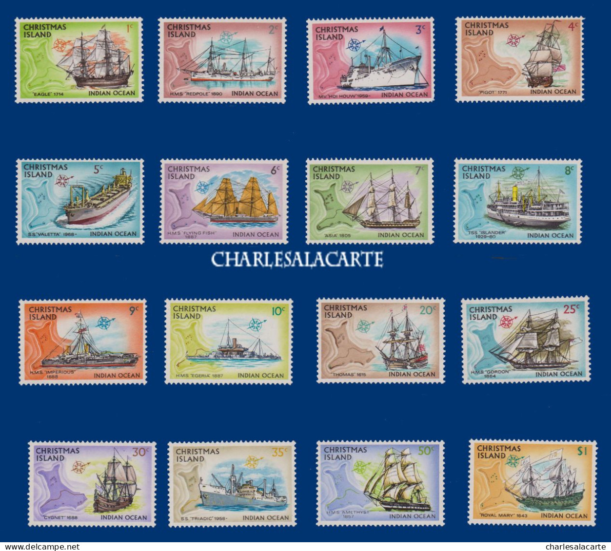 CHRISTMAS ISLAND 1972-1973  SHIPS  DEFINITIVE STAMPS  16 VALUES  SG 37-52  U.M. - Christmas Island