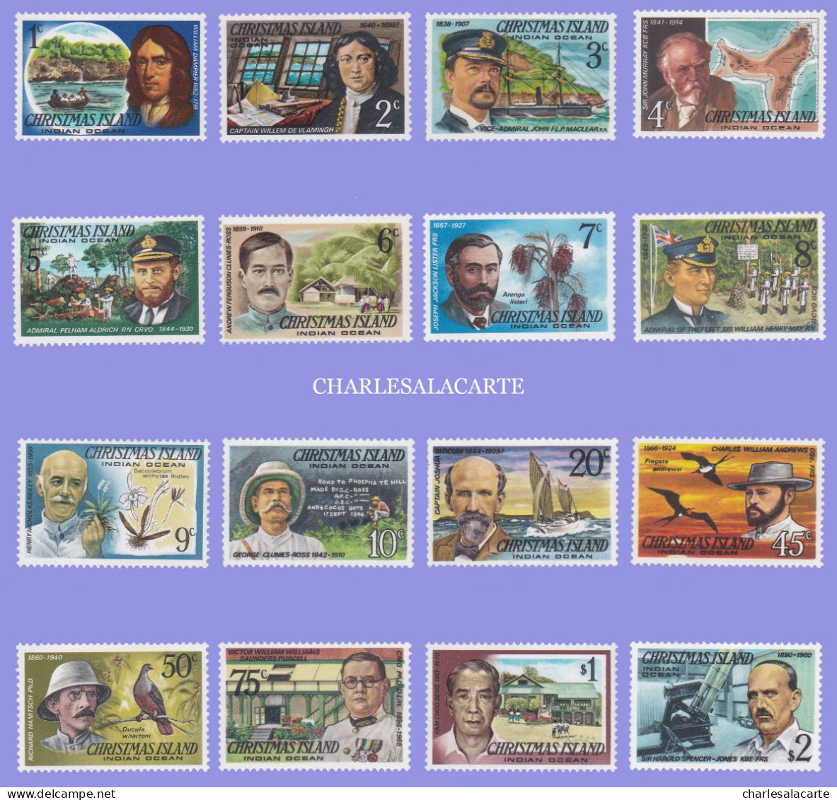 CHRISTMAS ISLAND 1977-1978  FAMOUS VISITORS  DEFINITIVE STAMPS  16 VALUES  SG 67-82  U.M. - Christmas Island