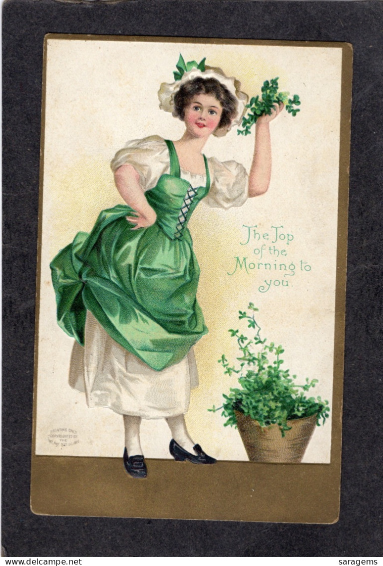 Ellen Clapsaddle(uns) - St Patrick's, "Top Of The Morning"Pretty Lady 1909 - Antique Postcard - Clapsaddle