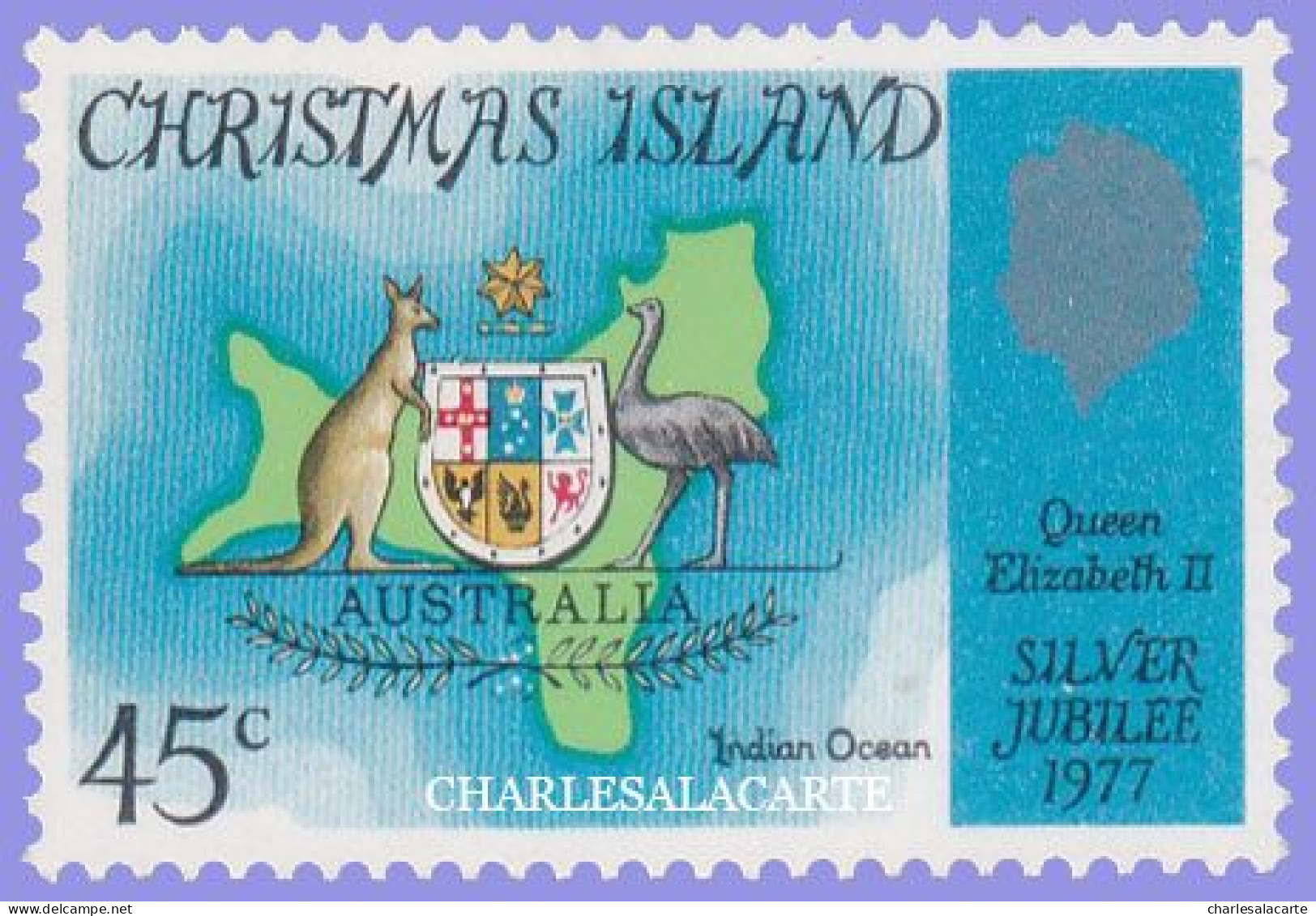 CHRISTMAS ISLAND 1977  QE II  SILVER JUBILEE  MAP & COAT-OF-ARMS  SG 83  U.M. - Christmas Island