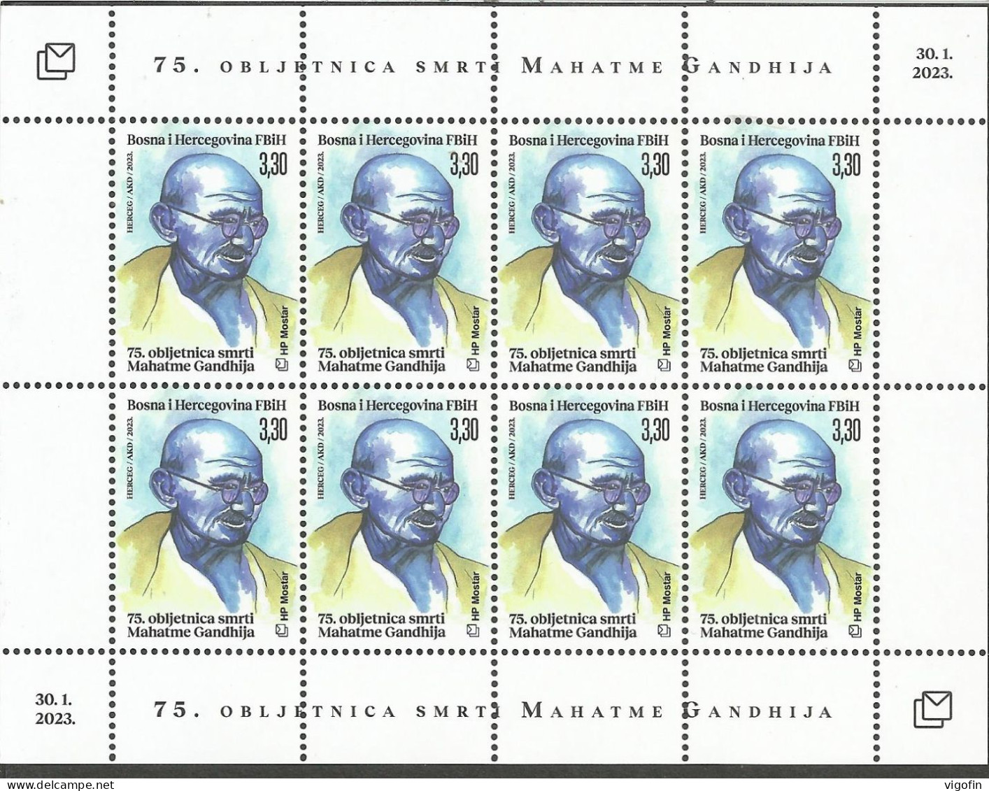 BHHB 2023-01 75 YEARS OF THE DEATH OF MOHATMA GHANDI, BOSNA AND HERZEGOVINA-HERZEGBOSNA CROAT, MS, MNH - Mahatma Gandhi