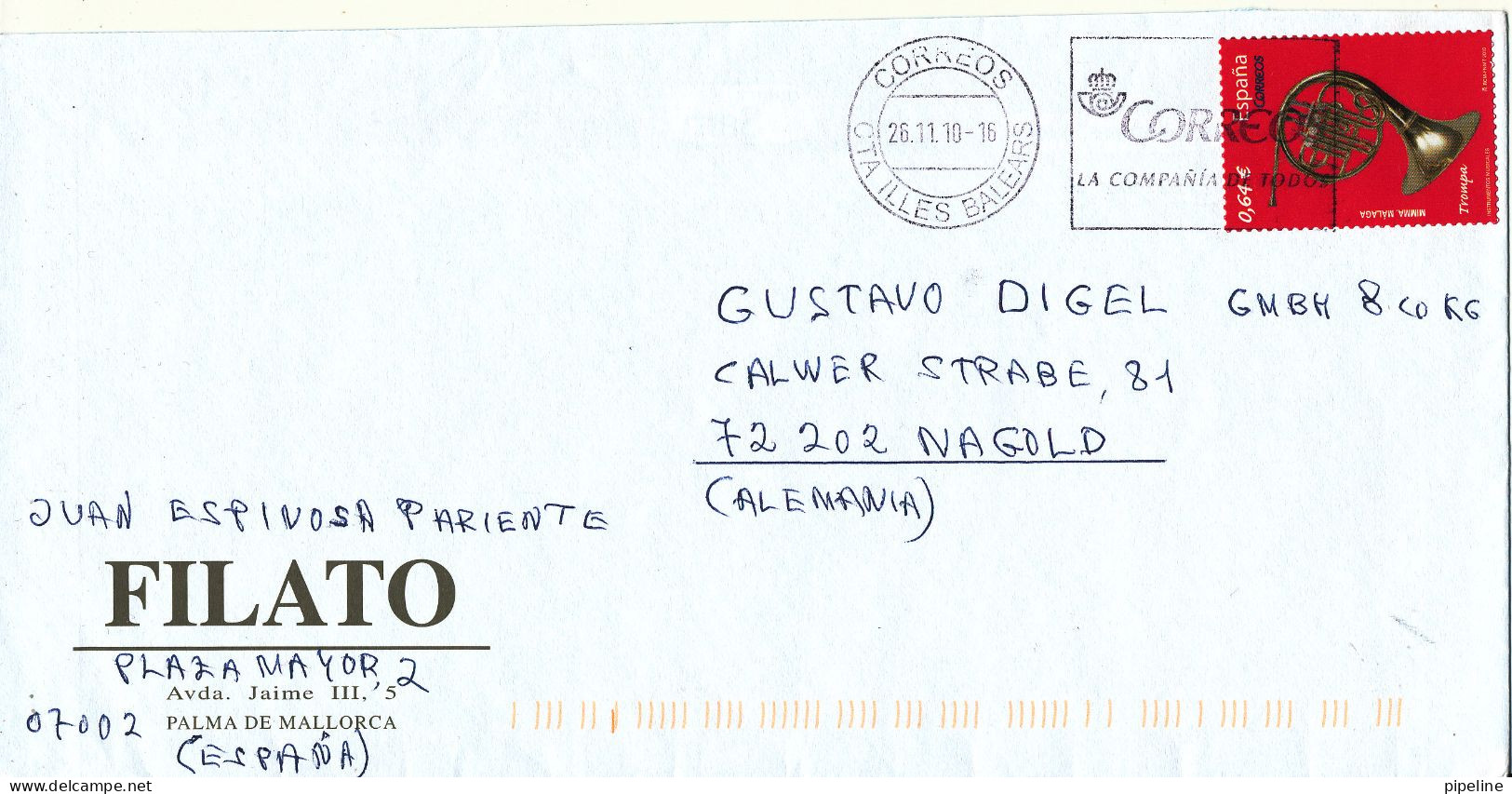 Spain Single Franked Cover CTA Illes Balears 16-11-2010 - Briefe U. Dokumente