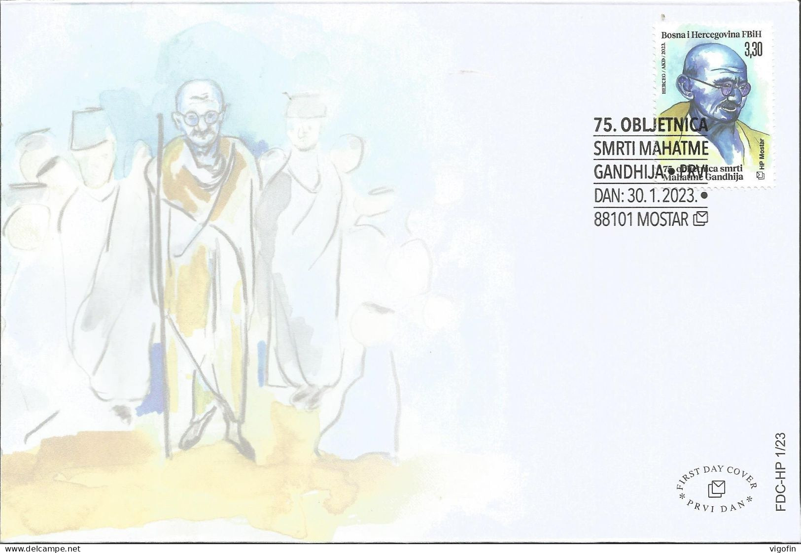 BHHB 2023-01 75 YEARS OF THE DEATH OF MAHATMA GHANDI, BOSNA AND HERZEGOVINA-HERZEGBOSNA CROAT, FDC, MNH - Mahatma Gandhi