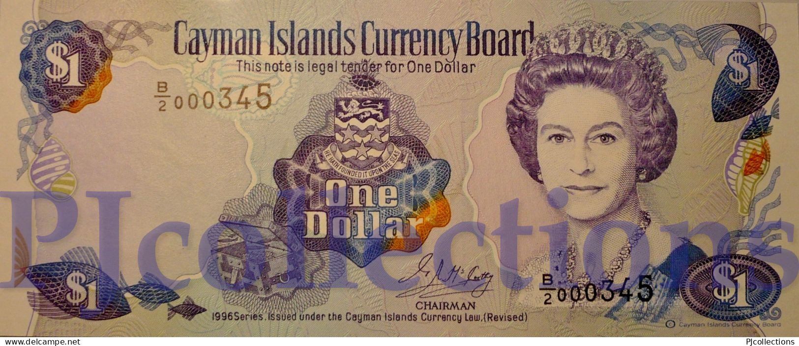 CAYMAN ISLANDS 1 DOLLAR 1996 PICK 16b UNC LOW SEIAL NUMBER "000345" - Iles Cayman