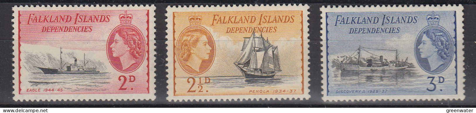 Falkland Islands Dependencies (FID QE II Sjips 3v 2 & 2 1/2d ** Mnh 3d * Mh (mint, Hinged) (TF182B) - Georgias Del Sur (Islas)