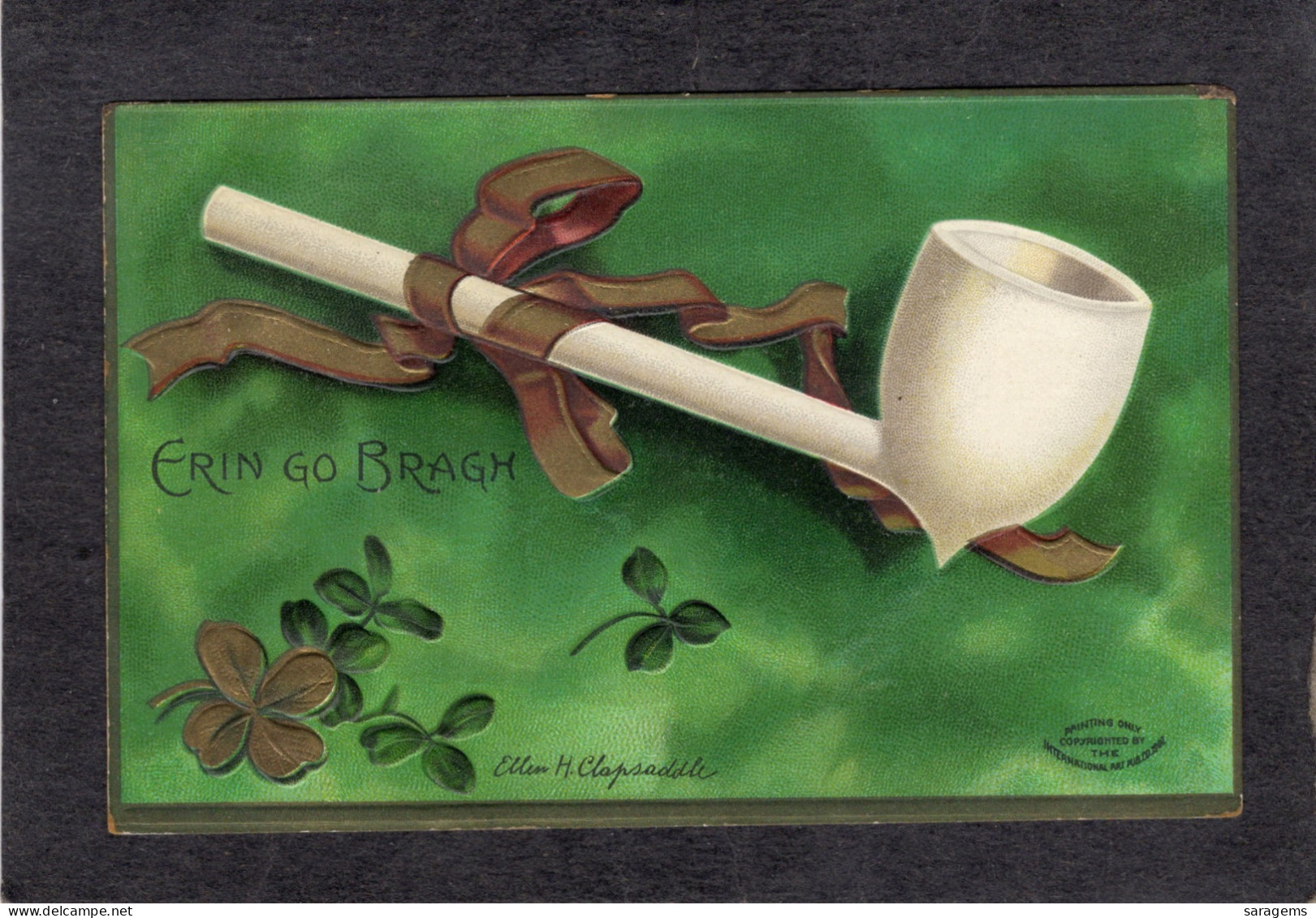 Ellen Clapsaddle(signed) - St. Patricks Day, Pipe In Ribbons 1908   - Antique Postcard - Clapsaddle