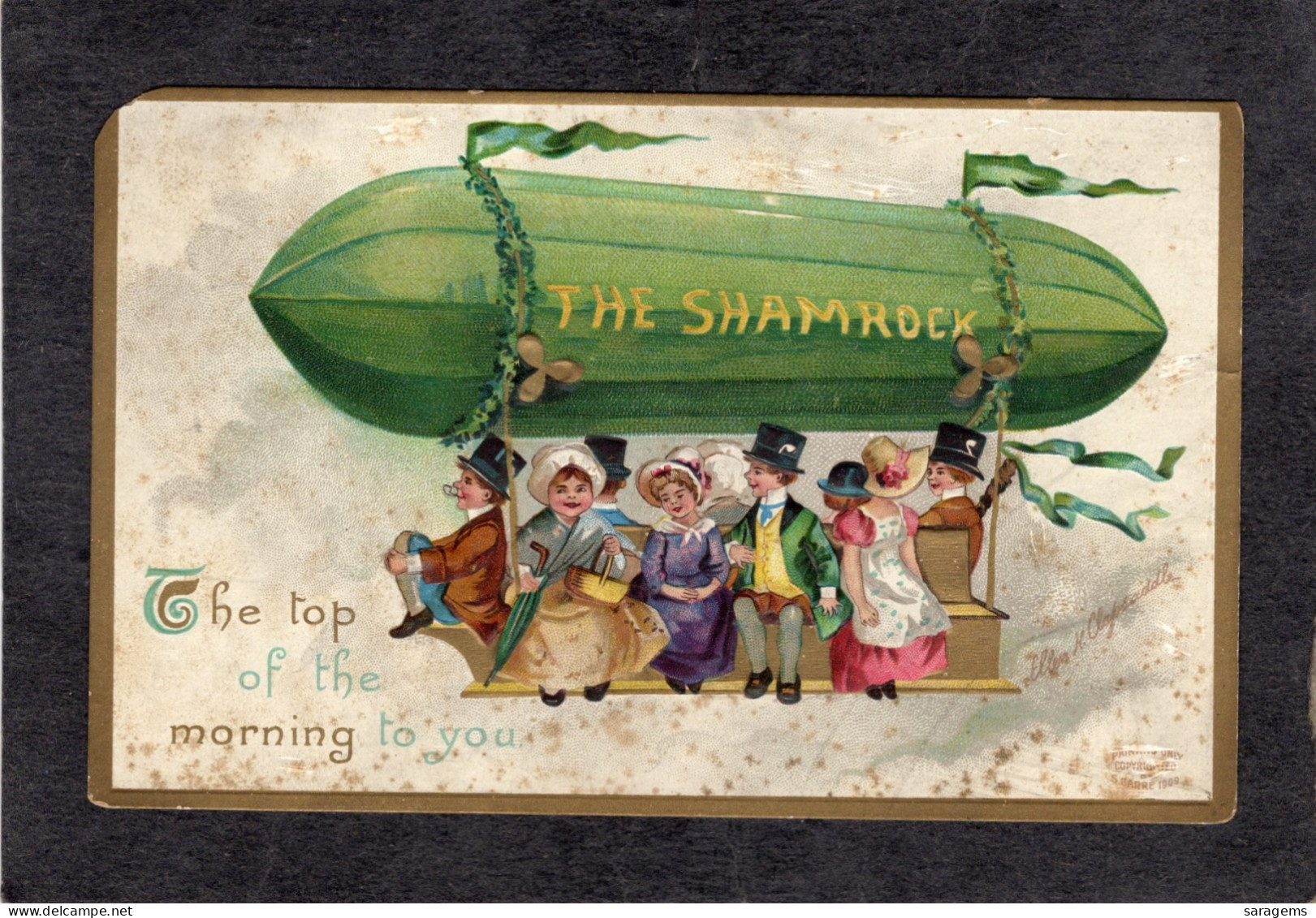 Ellen Clapsaddle(signed) - St. Patricks Day, Shamrock, Zeppelin Passengers  - Antique Postcard - Clapsaddle