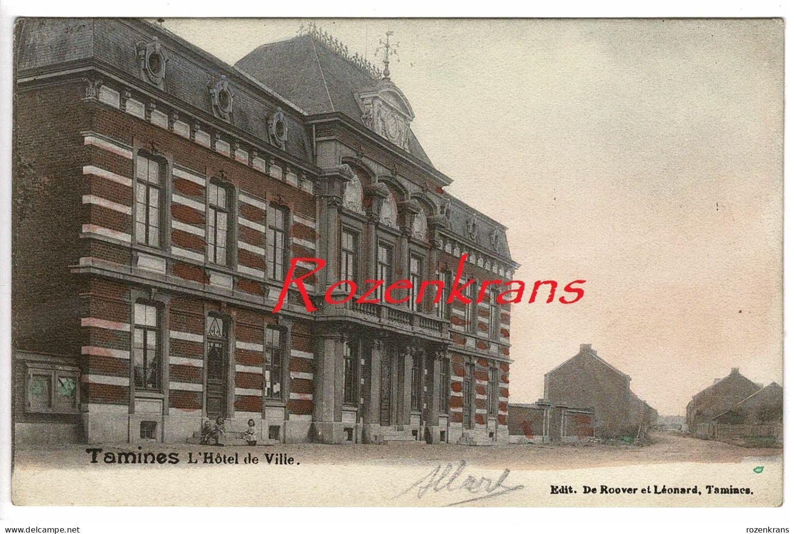 TAMINES (Sambreville) L'Hotel De Ville CPA RARE Animee Colorisee Namen Namur Province - Sambreville