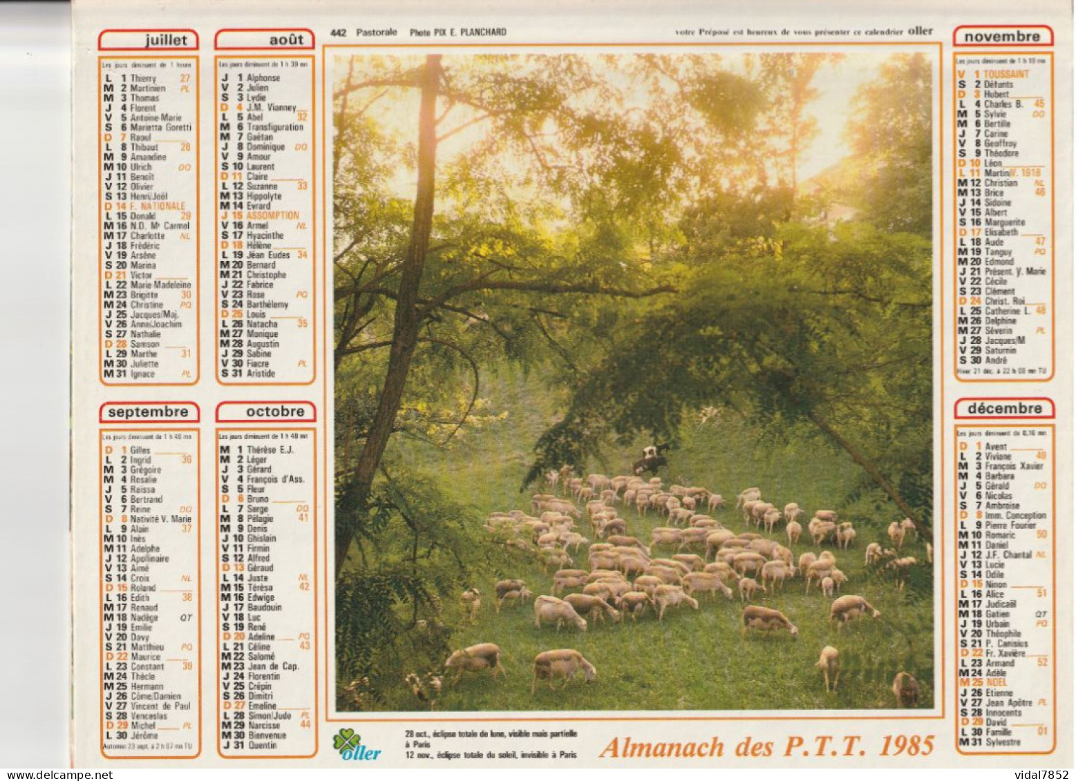 Calendrier-Almanach Des P.T.T 1985 Tarentaise-Pastorale-OLLER Département AIN-01-Référence 442 - Big : 1981-90
