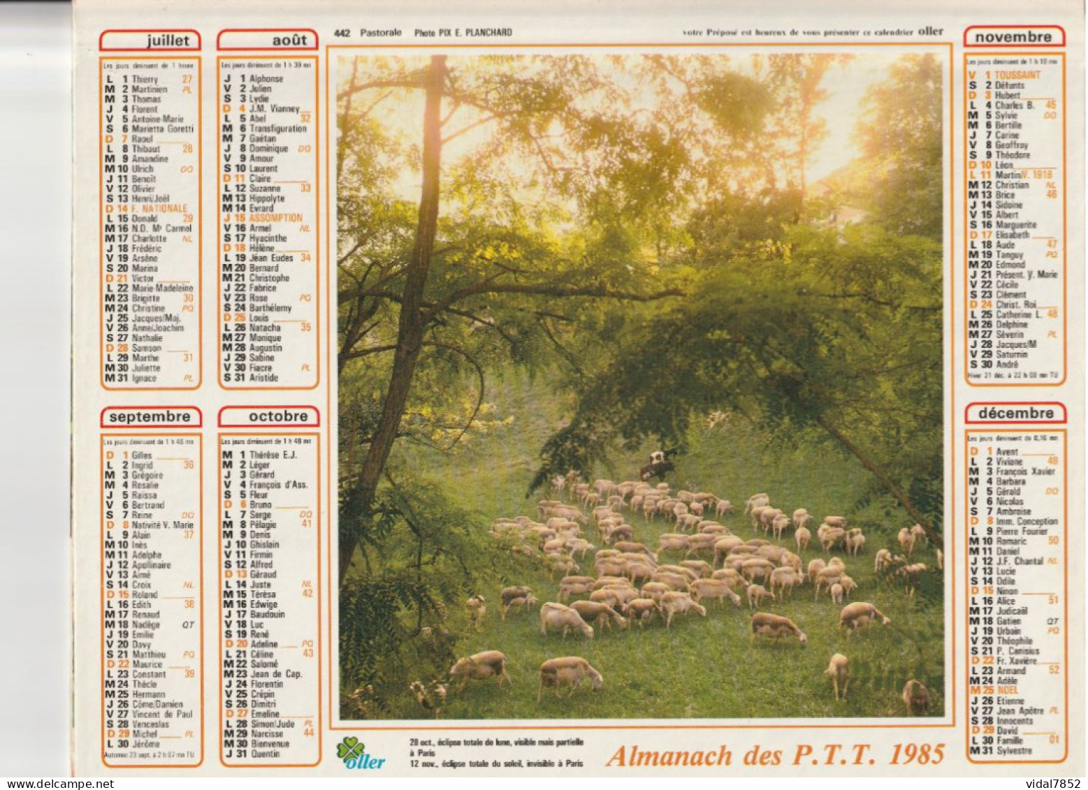 Calendrier-Almanach Des P.T.T 1985 Tarentaise-Pastorale-OLLER Département AIN-01-Référence 442 - Grand Format : 1981-90