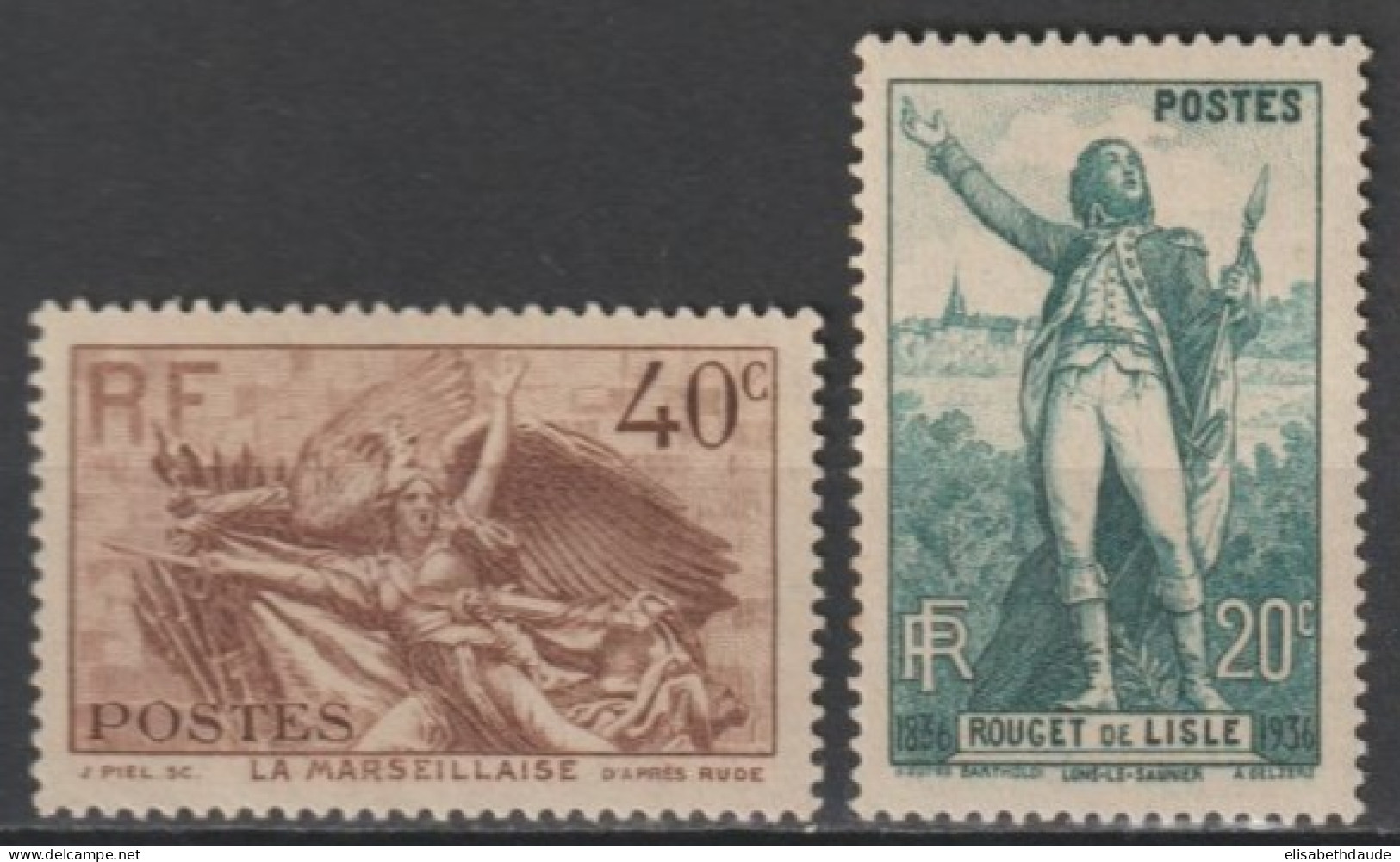 1936 - YVERT N° 314/315 ** MNH - COTE = 20 EUR. - ROUGET DE LISLE - Nuevos