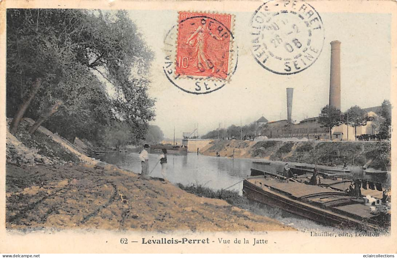 Levallois Perret          92       Vue De La Jatte. Usine Clément . Péniche   N° 62   (Voir Scan) - Levallois Perret