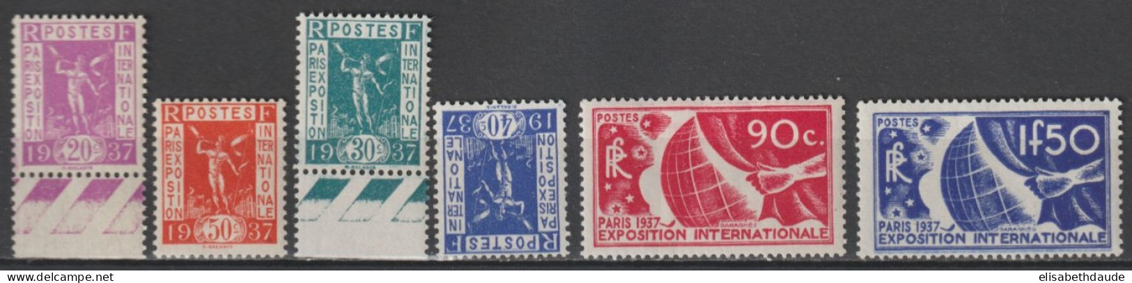 1936 - YVERT N°322/327 ** MNH - EXPO 1937 - COTE = 125 EUR. - Nuevos