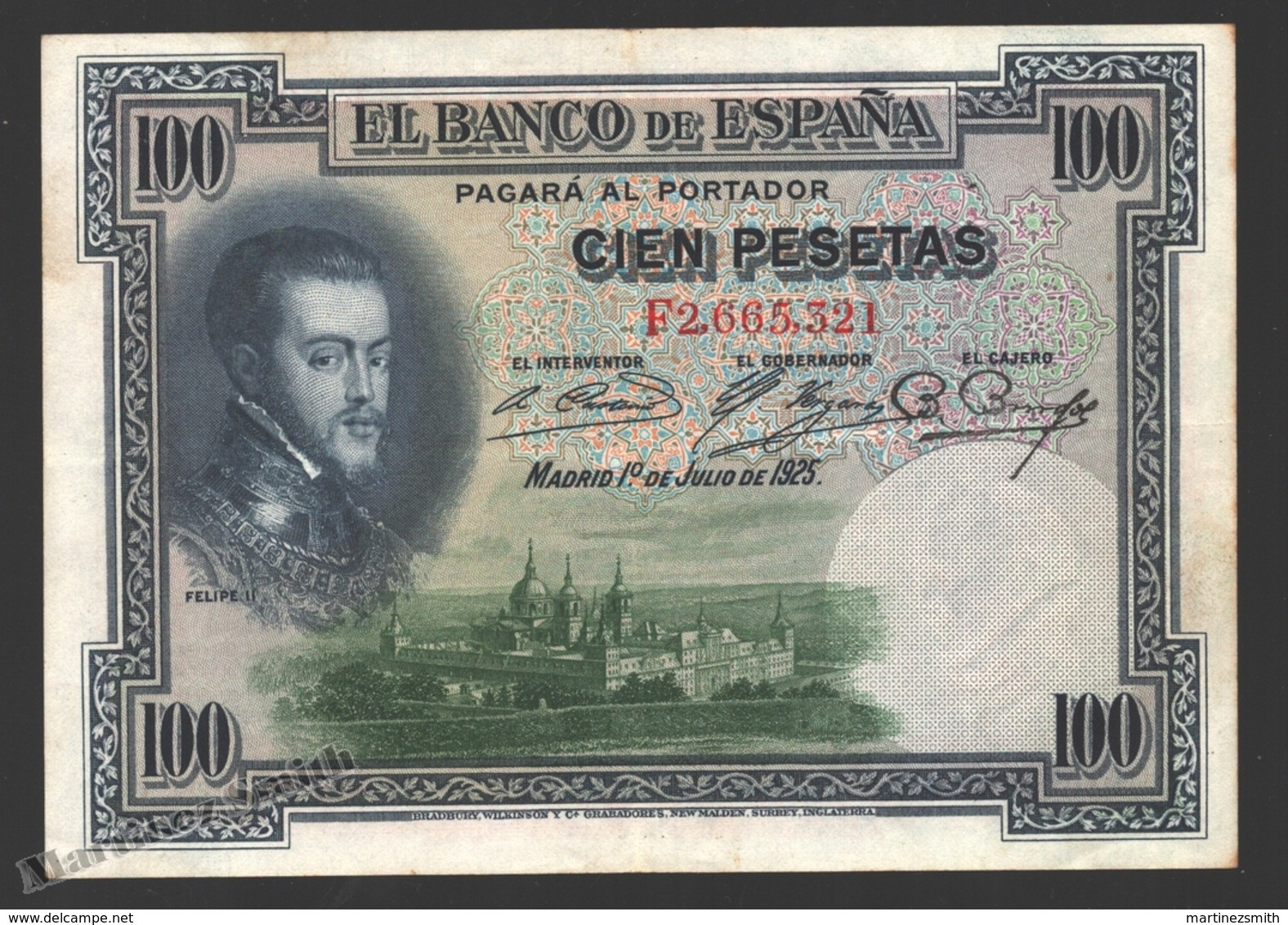 Banknote Spain - 100 Pesetas - July 1925 - Felipe II - Condition VF - Pick 69c - 100 Peseten