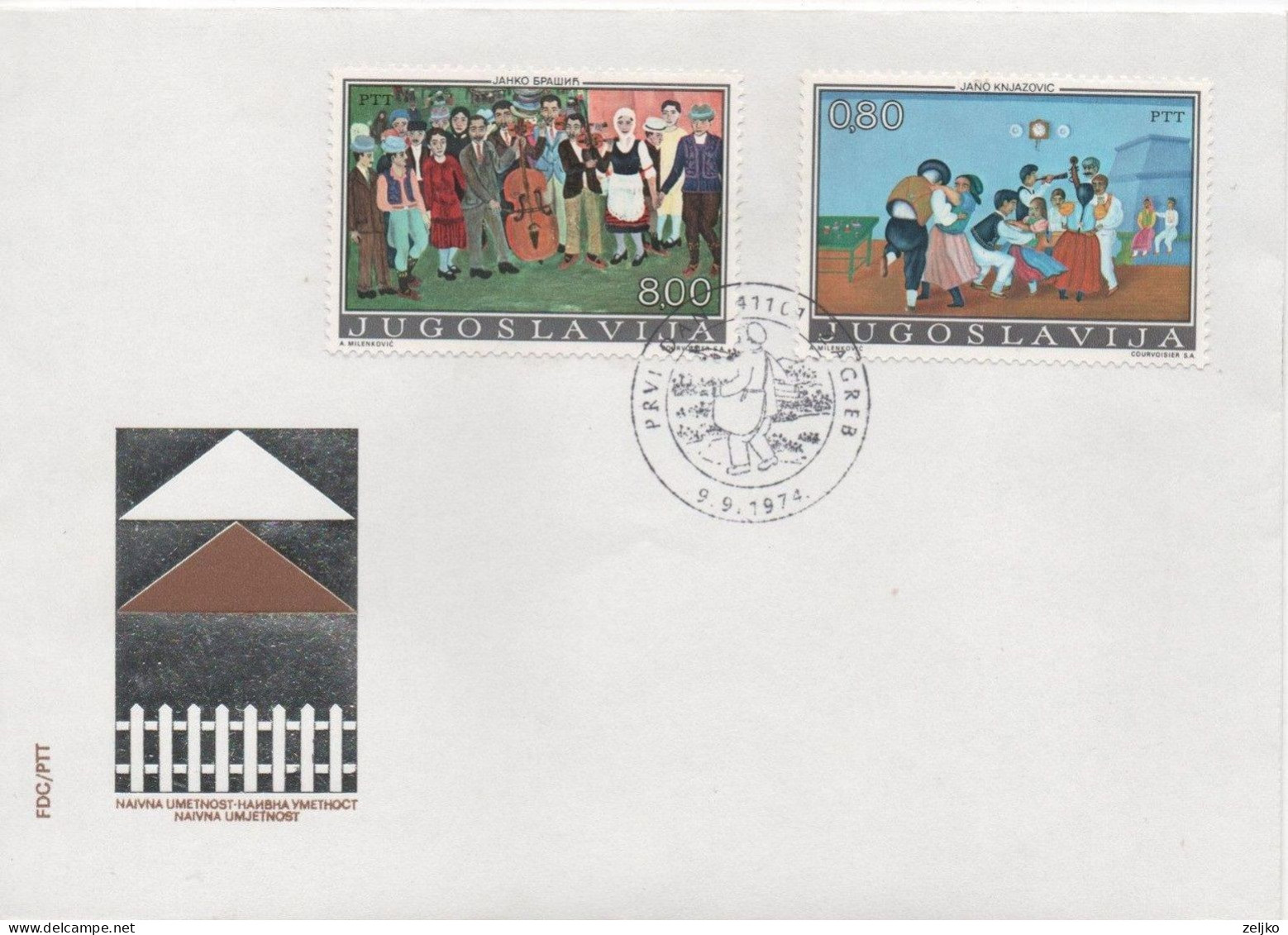 Yugoslavia, FDC,  1974, Michel 1869, 1874, Naive Art, One FDC Out Of Set Of Two, First Day Cancel Zagreb - Covers & Documents