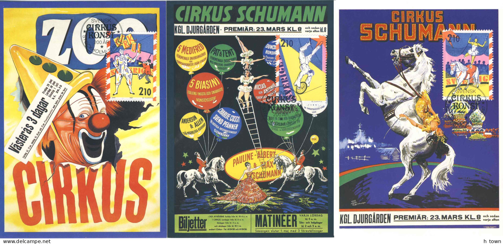 821  Cirque: 3 Cartes Maximum Suéde, 1987 - Set Of 3 Circus Maximum Cards From Sweden With FDCancel - Cirque