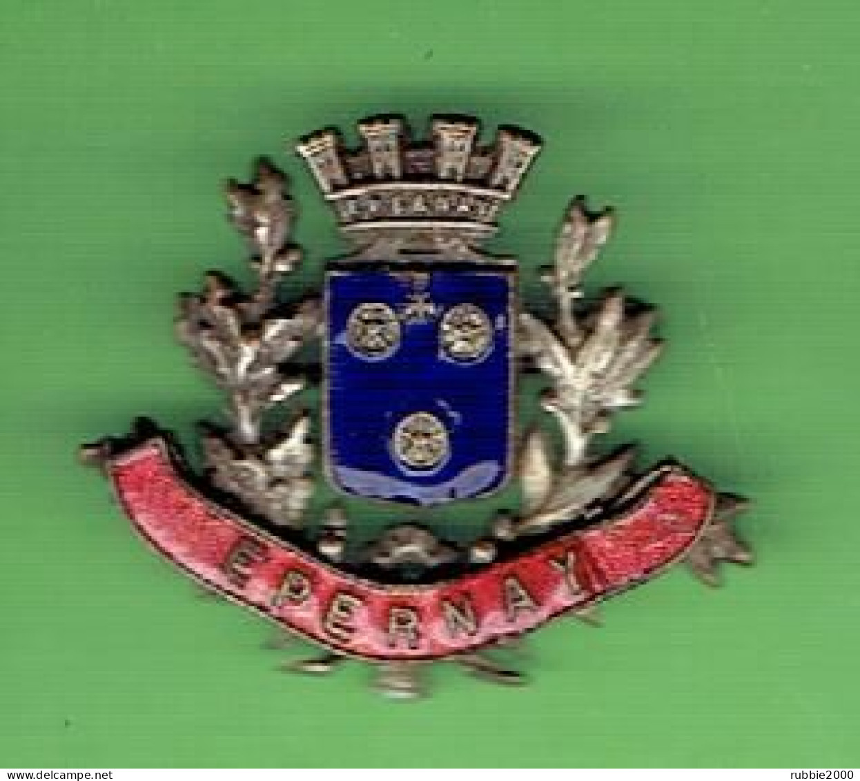 INSIGNE EMAIL GRAND FEU VILLE D EPERNAY FIN XIX° BLASON ECUSSON - Obj. 'Souvenir De'