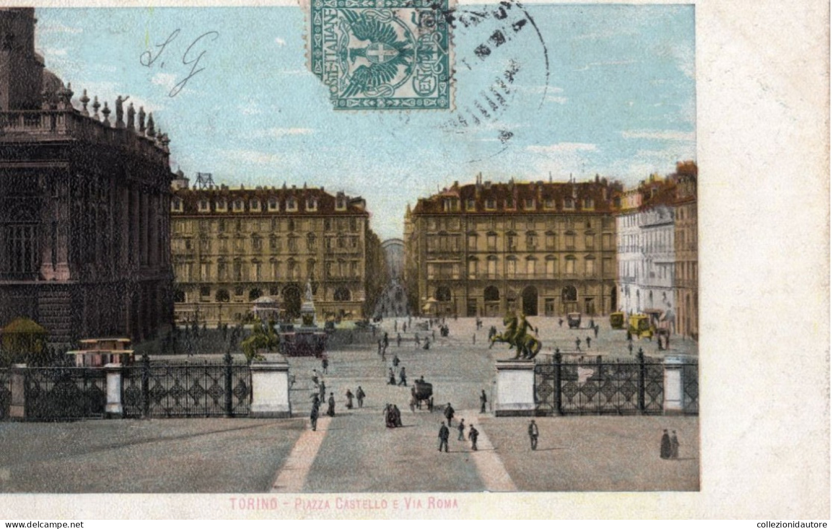 TORINO - PIAZZA CASTELLO E VIA ROMA - ANIMATA E MOVIMENTATA - CARTOLINA FP SPEDITA NEL 1906 - Castello Del Valentino