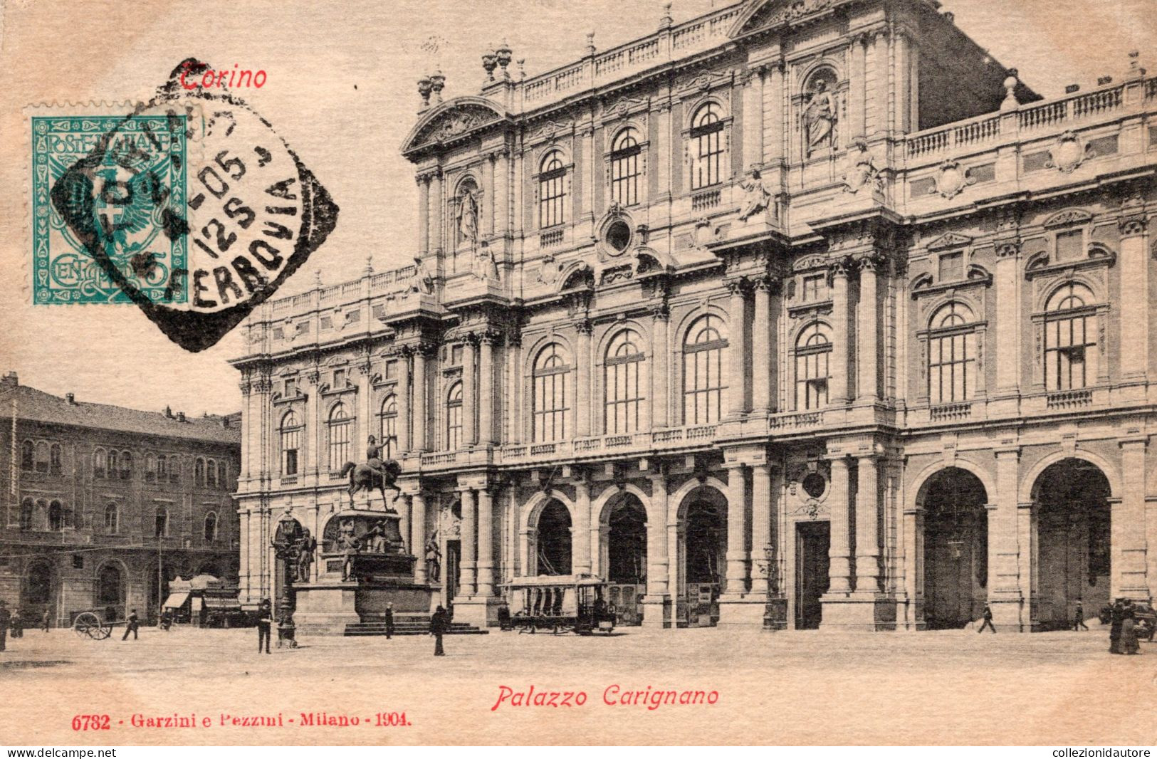 TORINO - PALAZZO CARIGNANO - ANIMATA E MOVIMENTATA - CARRO - CARTOLINA FP SPEDITA NEL 1905 - Palazzo Carignano