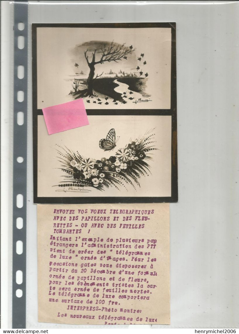 Photographie Dessin Encre De Chine Voeux Telegraphiques Ptt Poste Télégrammes De Luxe Nouveaux Papillon, Fleur, Photo - Objets