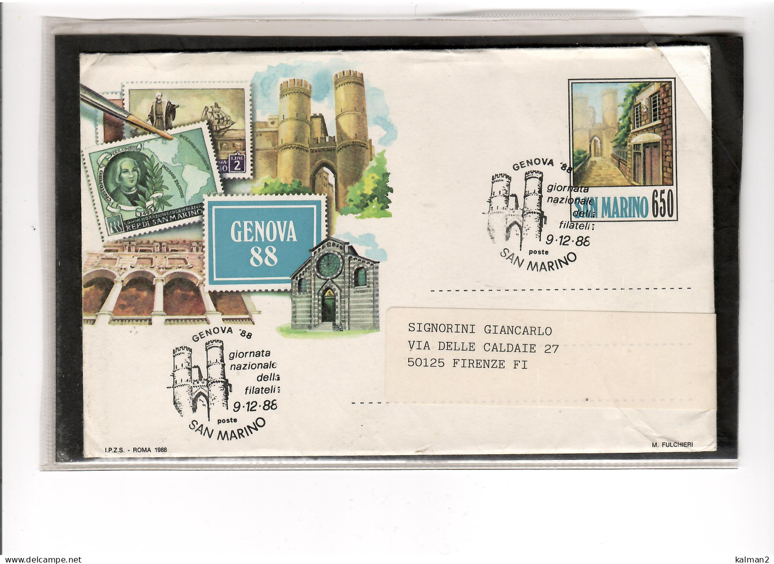 TEM19593 - SAN MARINO 9.12.88 /   FDC  BIGLIETTO POSTALE "GENOVA '88 - GIORNATA NAZIONALE DELLA FILATELIA " - Postal Stationery