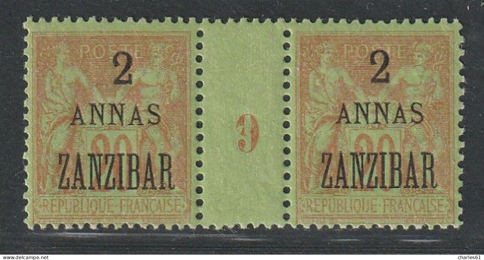 ZANZIBAR - MILLESIMES - N°23 * (1899) 2a Sur 20c Brique - Neufs