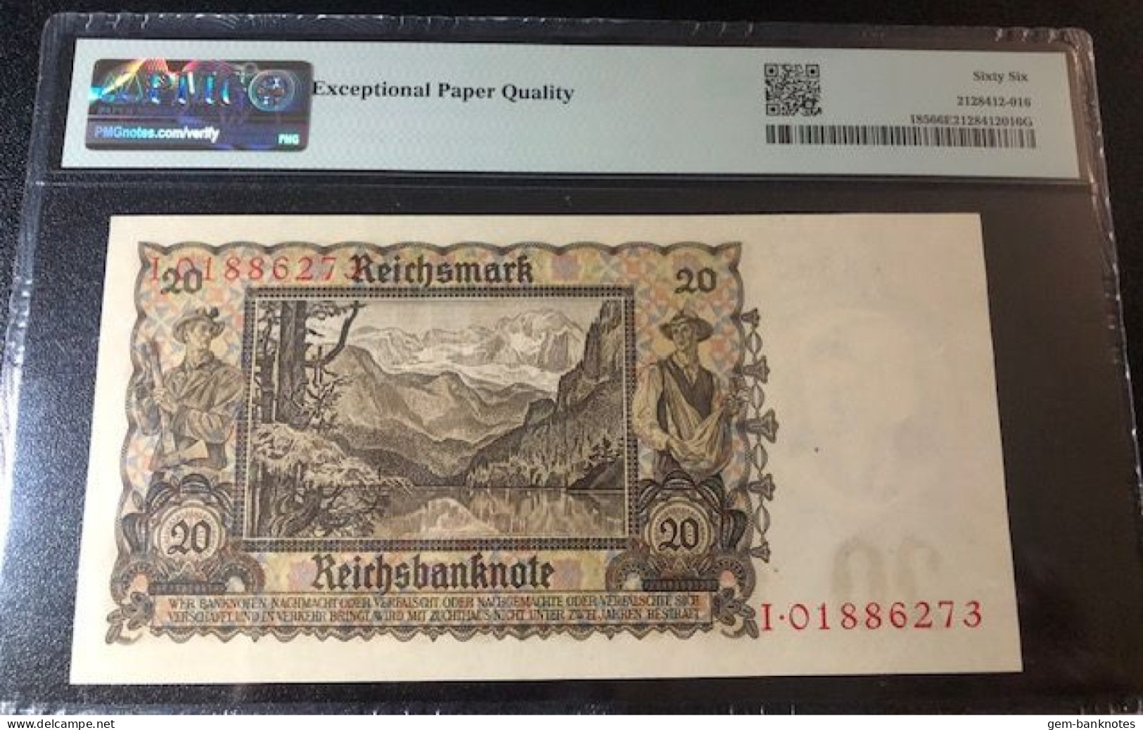 Germany 20 Reichsmark 1939 P185 Graded 66 EPQ Gem Uncirculated By PMG - 20 Reichsmark
