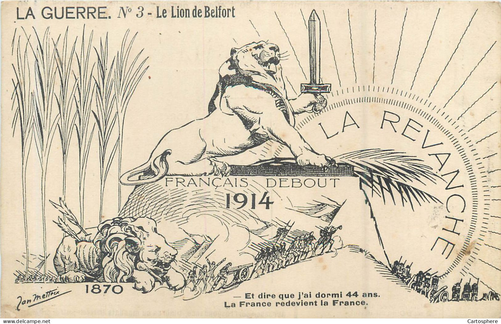 CPA MILITARIA La Guerre 3 Le Lion De Belfort Metteix La Revanche Patriotique Français Debout - Metteix
