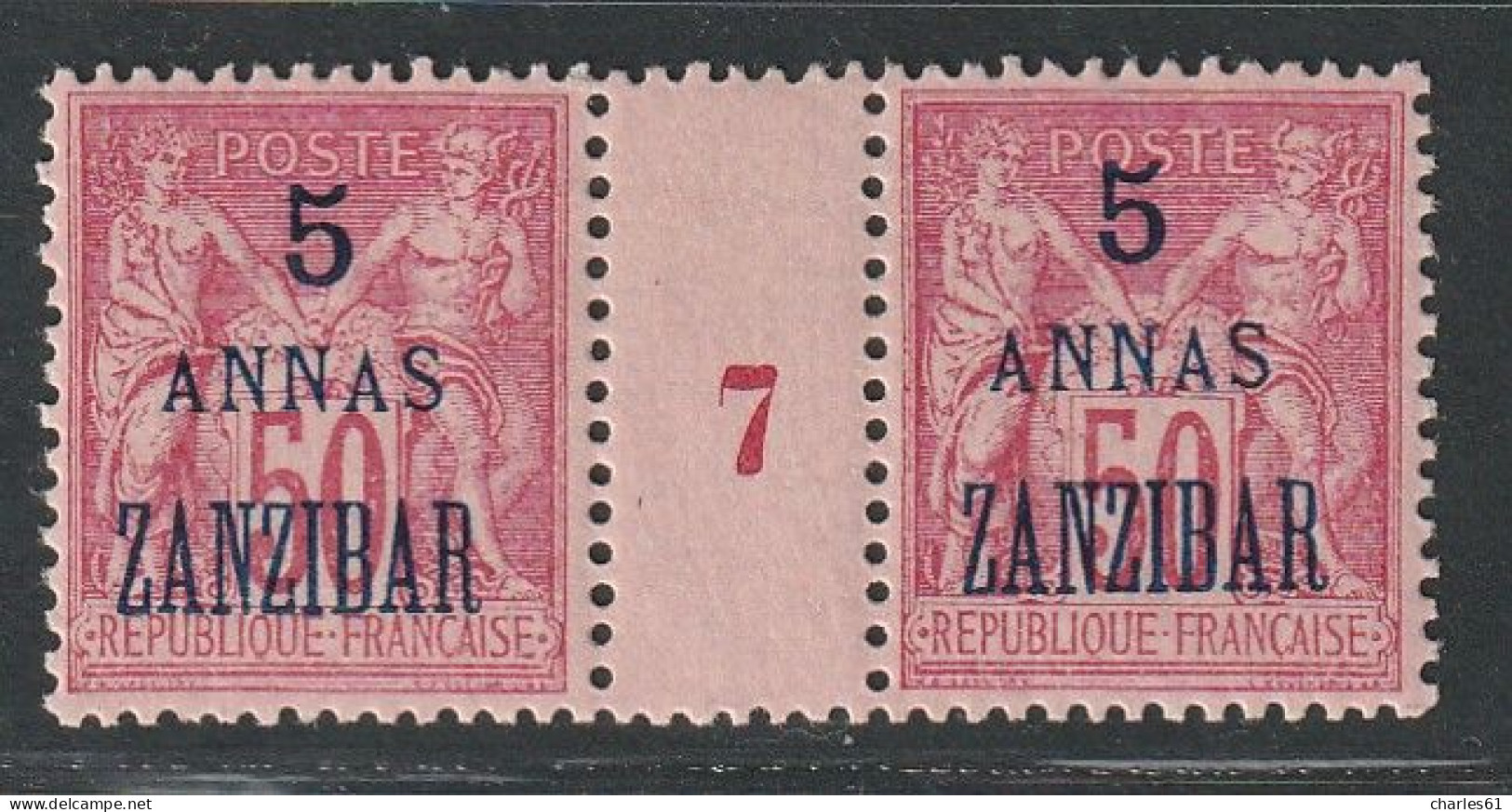 ZANZIBAR - MILLESIMES - N°28 * (1897) 5a Sur 50c Rose - Ungebraucht