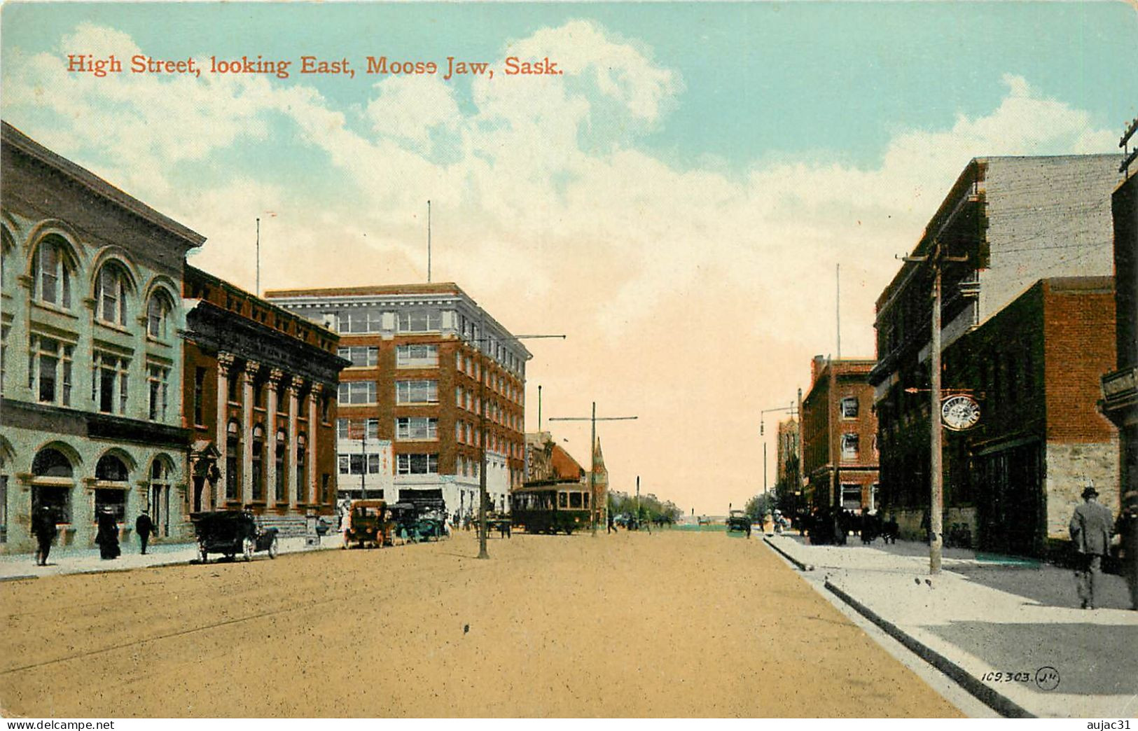 Canada - Saskatchewan - Saskatoon - Chemins De Fer - Tramways - Tramway - High Street Looking East Moose Jaw Sask - état - Saskatoon