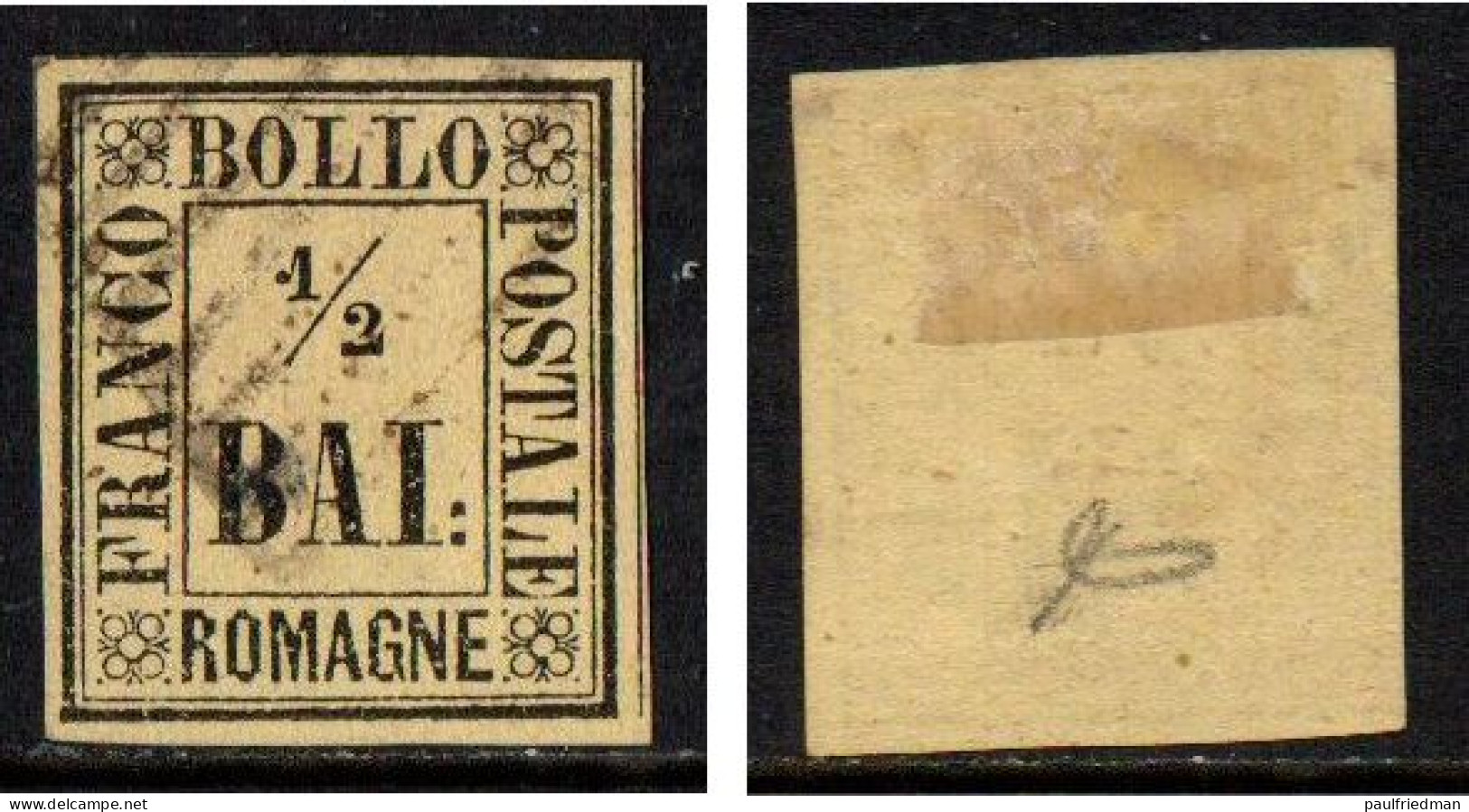 Romagne 1859 - 1/2 Bajocco Giallo Paglia - Usato - Ottimi Margini - Romagne